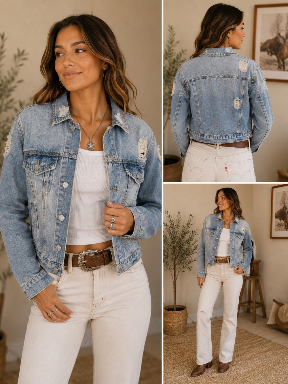 Almost Famous Distressed Denim Jacket Women’s Medium Light Wash Ripped Jean Jack